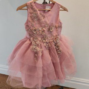 Tip Top Girls Party Dress Solid Colored Layered Dress Mesh Patchwork Bow Size 10
